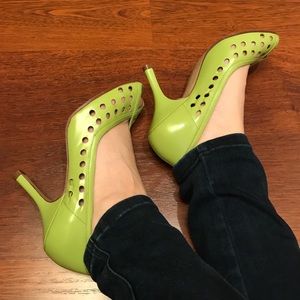 Rampage - Lime Green Leather Peep Toe Heels